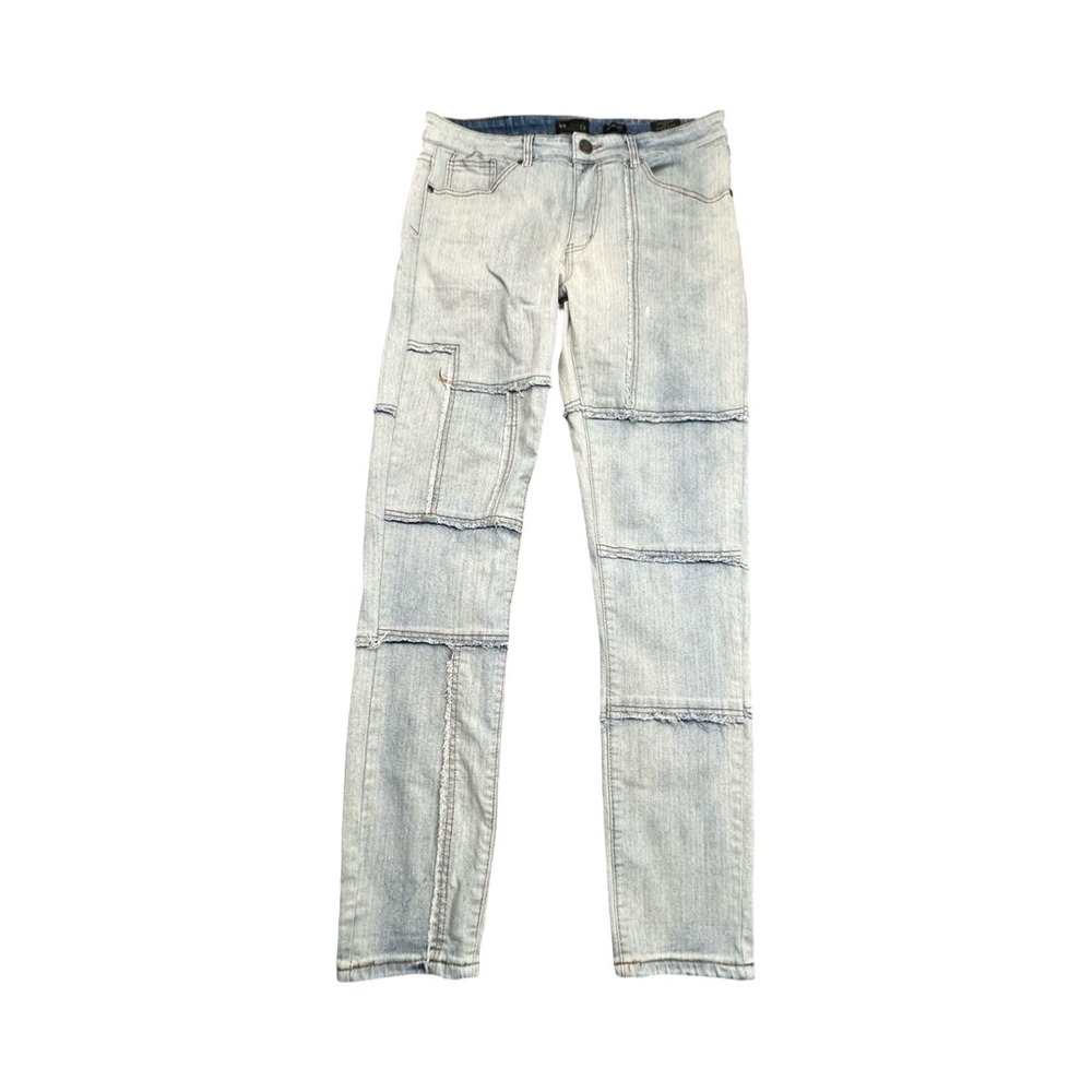 Waimea Jeans Mens 32 Light Blue Skinny Fit Deconstructed Patchwork Raw Edge Moto